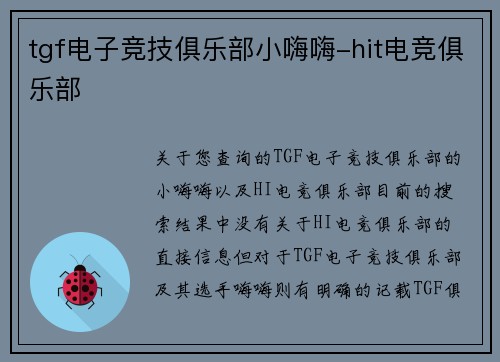 tgf电子竞技俱乐部小嗨嗨-hit电竞俱乐部