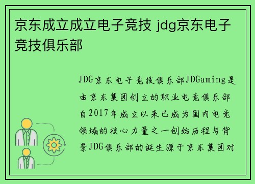京东成立成立电子竞技 jdg京东电子竞技俱乐部